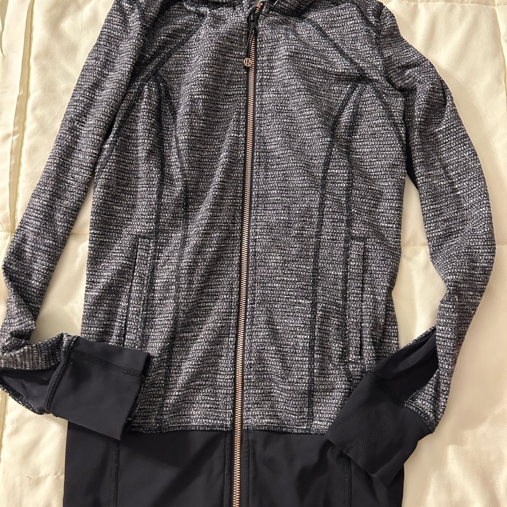lululemon athletica Black & Gray Full‑Zip Hooded Bomber Jacket
